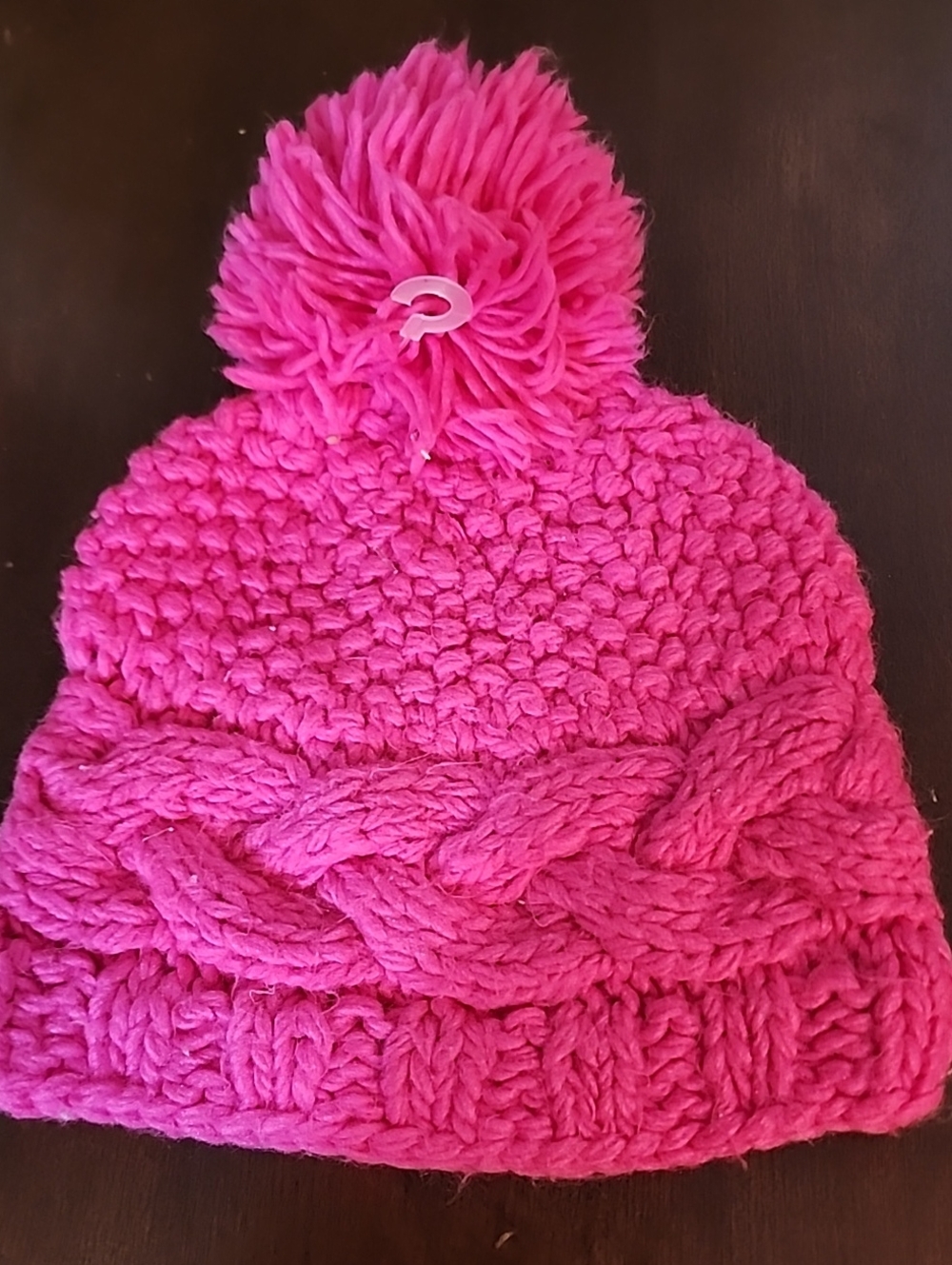Kids Bright Pink Knit Pom Pom Beanie